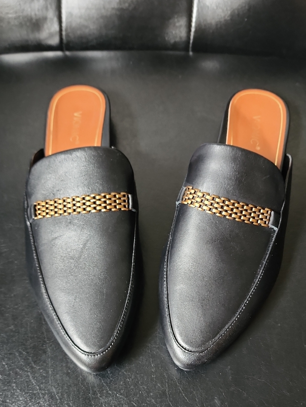 VIONIC Starling Black Leather Mules Slides Loafers Arch Support Chain Link 8.5 - Picture 9 of 12